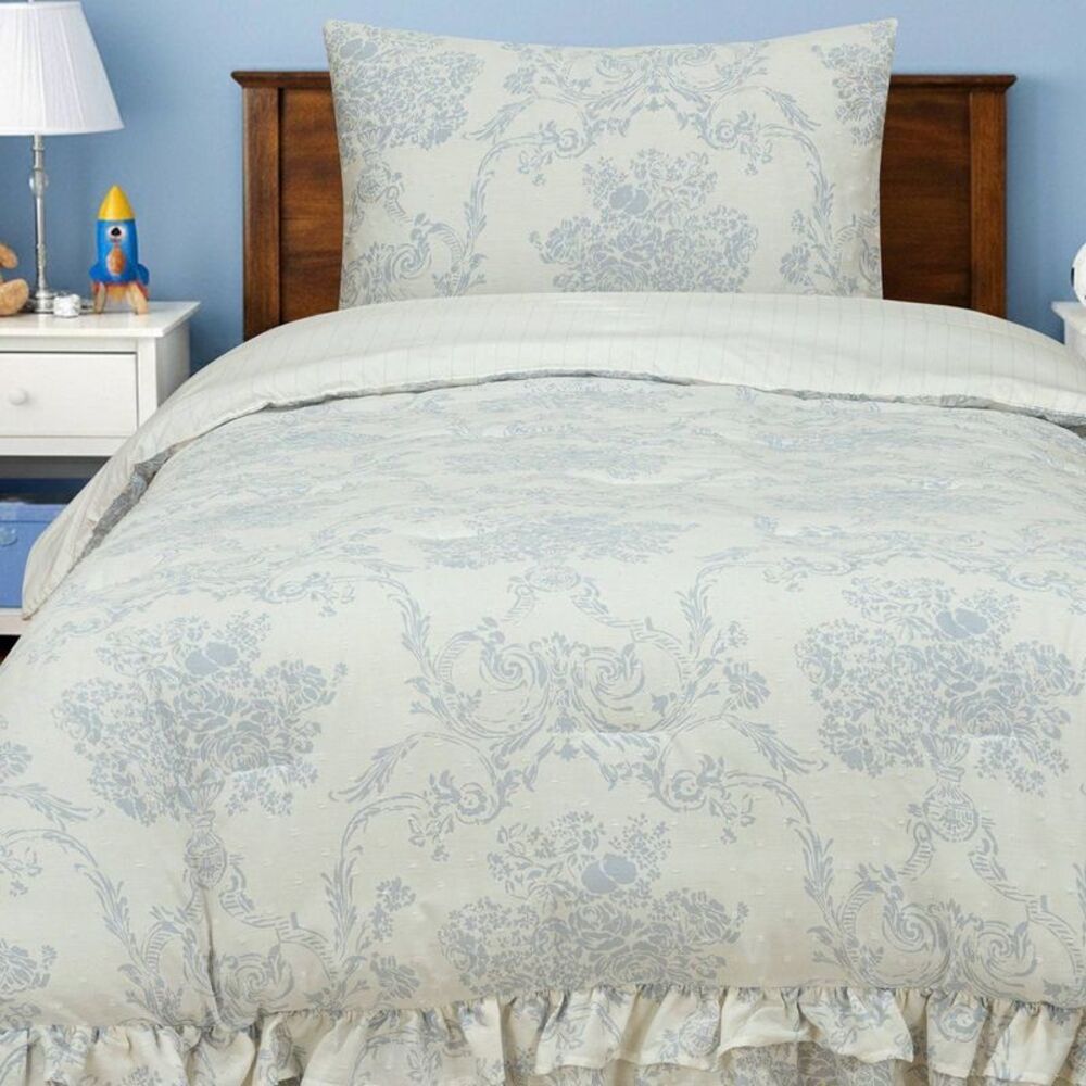 Twin Ruffle Comforter Set Blue Floral - Picture 2 of 4
